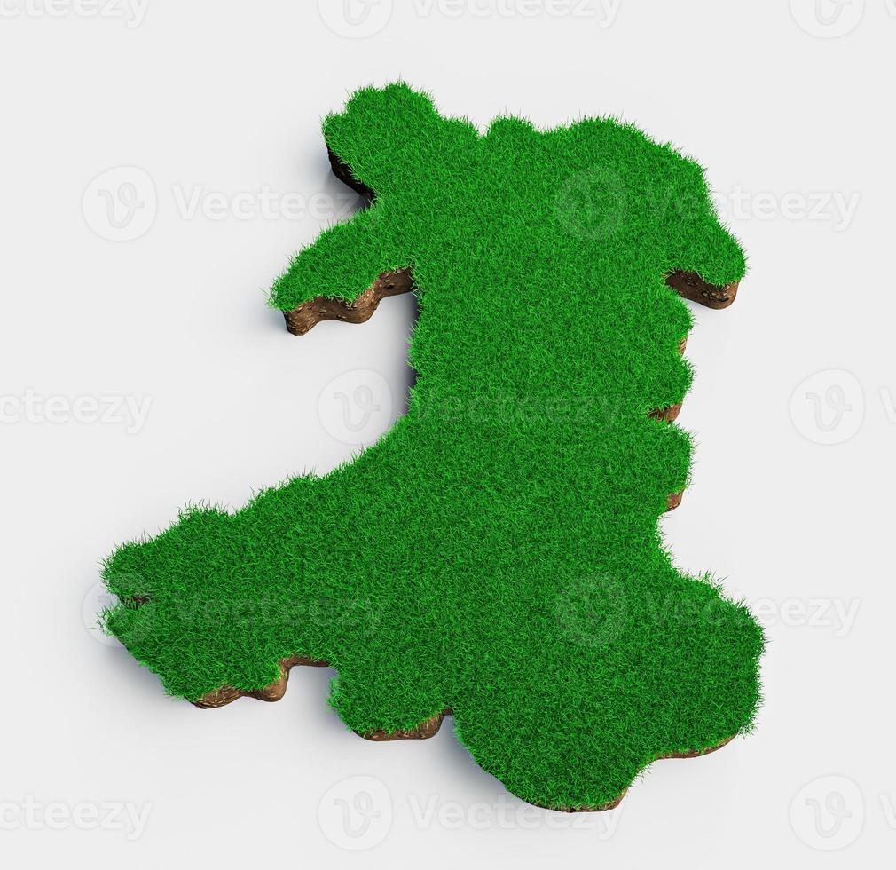 Wales kaart bodem land geologie dwarsdoorsnede met groen gras en rotsgrond textuur 3d illustratie foto