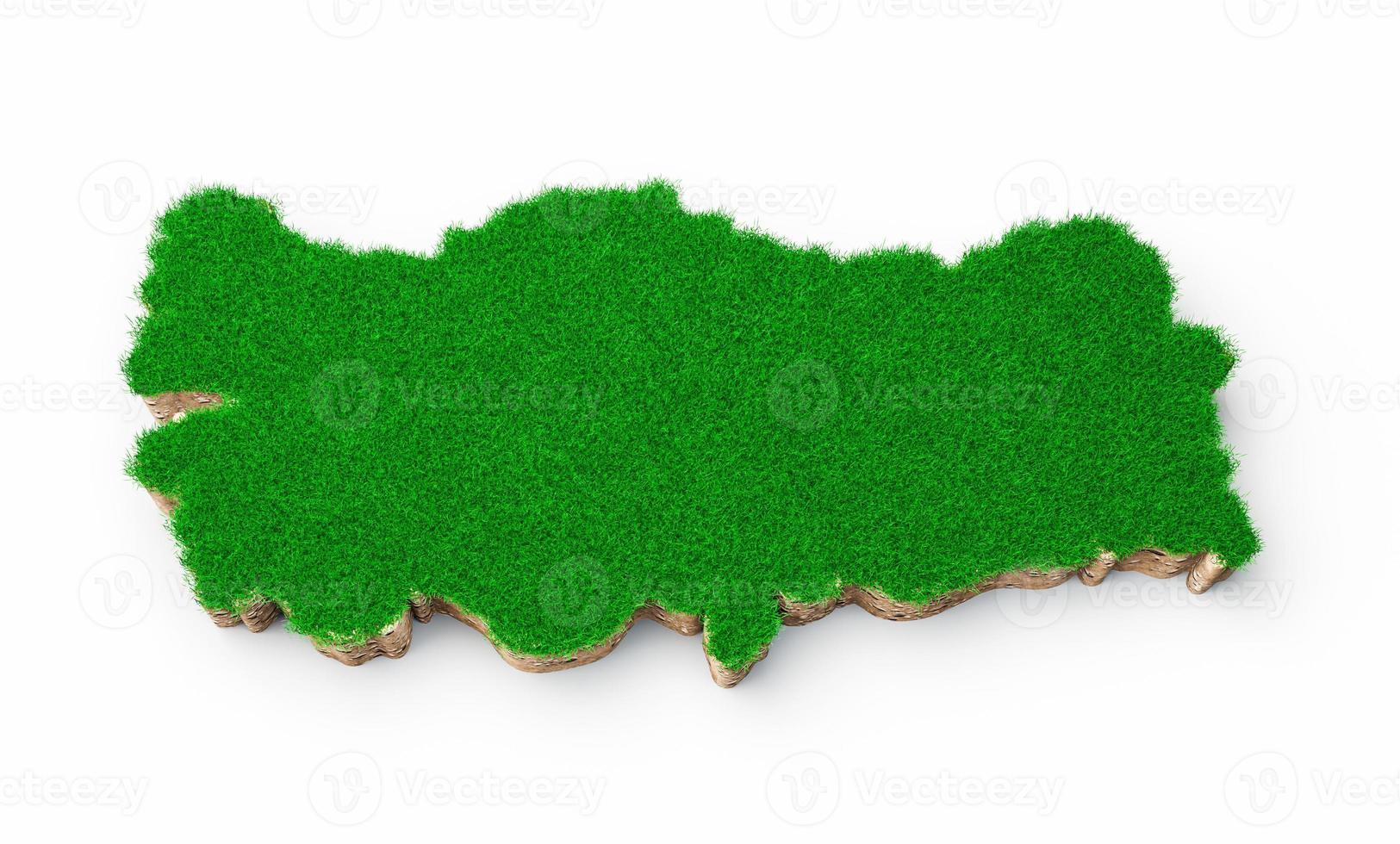 Turkije kaart bodem land geologie dwarsdoorsnede met groen gras en rotsgrond textuur 3d illustratie foto