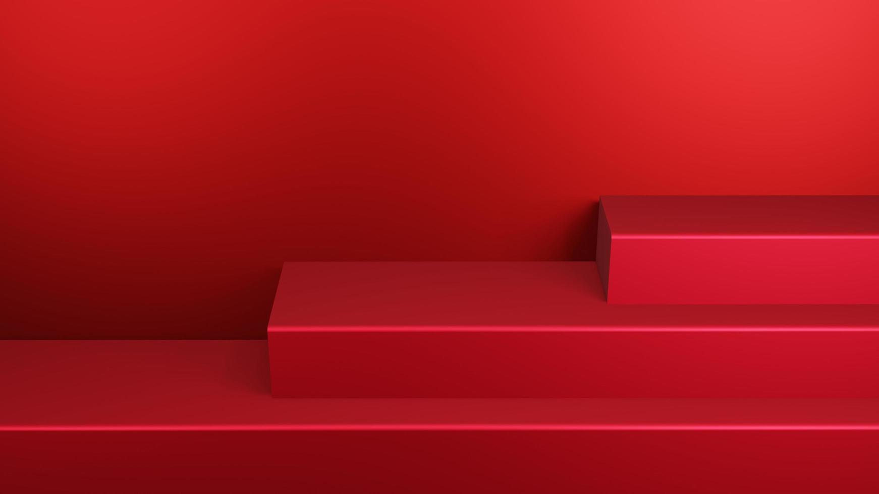 sokkel op een studiovloer met 3-laagse geometrie, gesimuleerd achtergrondplatform voor productpresentatie rode 3D-renderingachtergrond foto