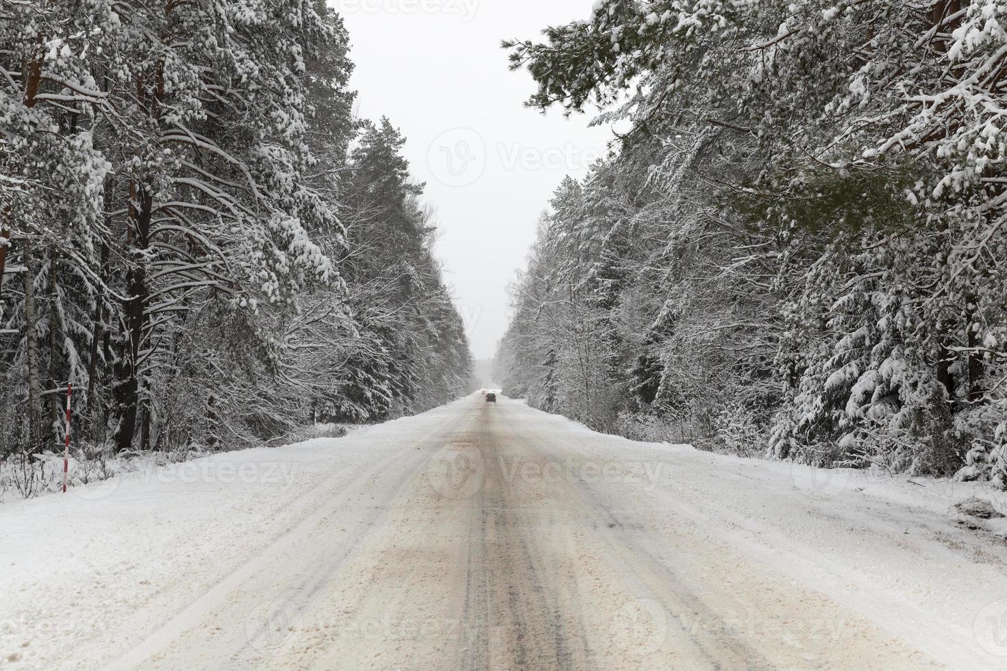 besneeuwde winterweg foto