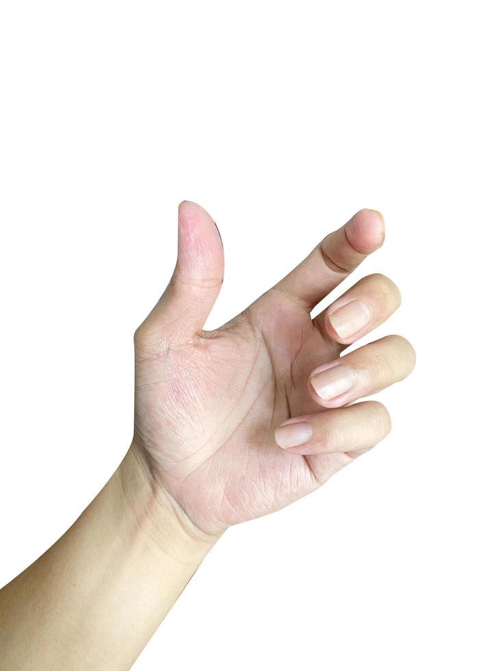 Aziatische hand met gebaren geïsoleerd op een witte achtergrond foto