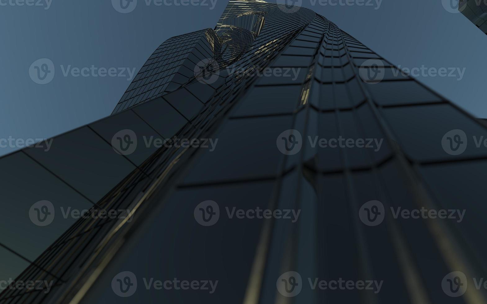 moderne hoogbouw tegen de hemel. 3d illustratie op het thema van zakelijk succes en technologie foto