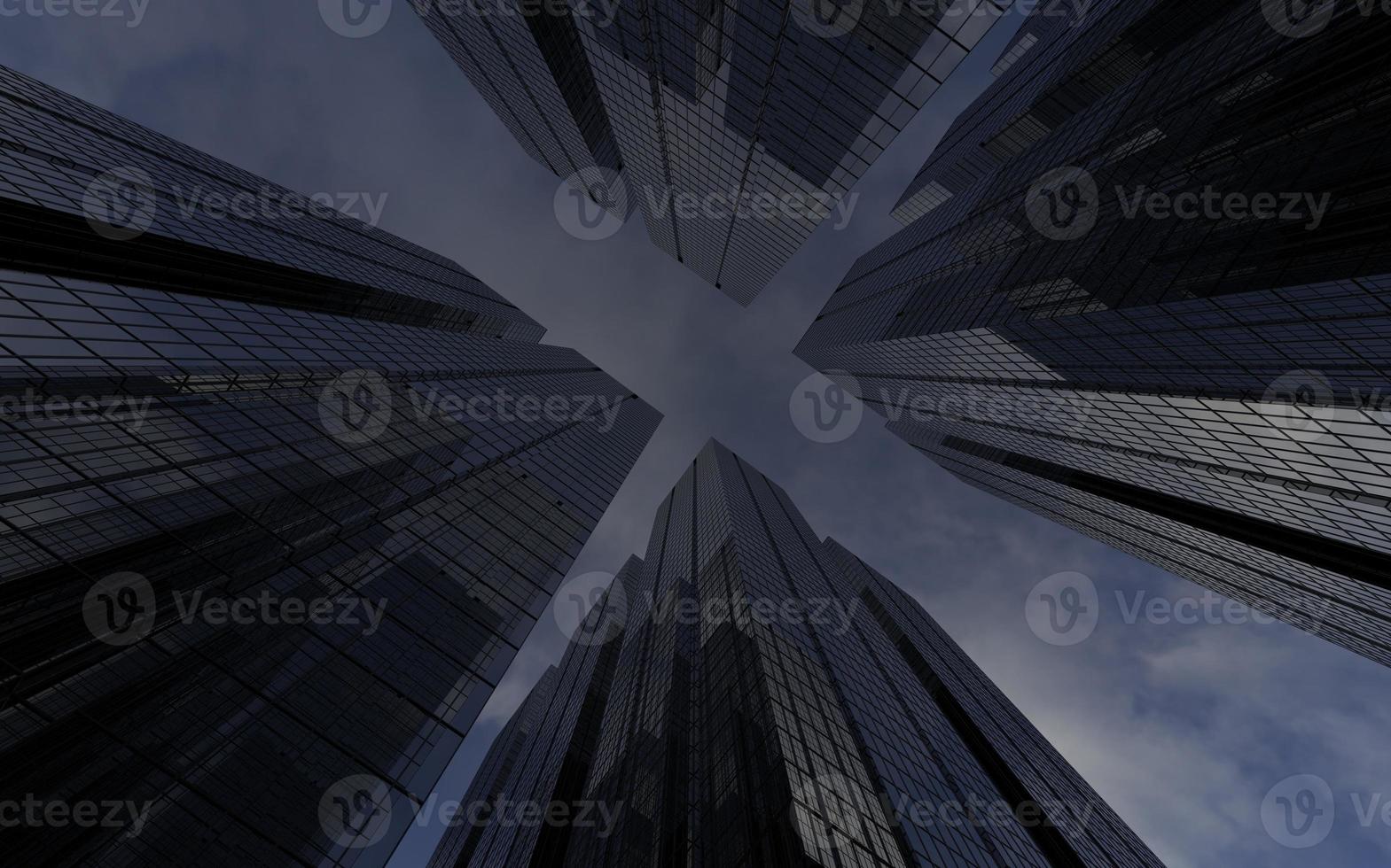 moderne hoogbouw tegen de hemel. 3d illustratie op het thema van zakelijk succes en technologie foto