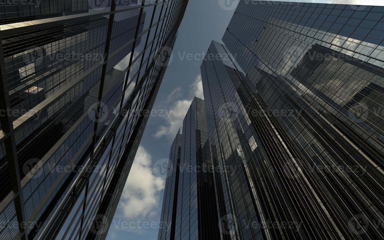 moderne hoogbouw tegen de hemel. 3d illustratie op het thema van zakelijk succes en technologie foto