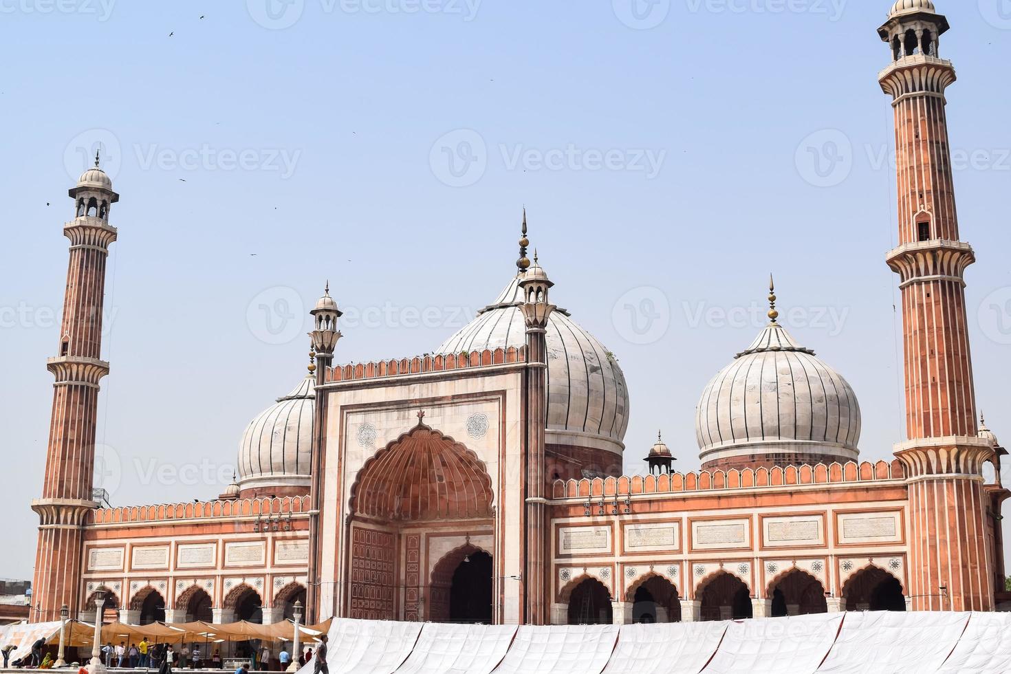 architectonisch detail van jama masjid moskee, oud delhi, india, de spectaculaire architectuur van de grote vrijdag moskee jama masjid in delhi 6 tijdens ramzan seizoen, de belangrijkste moskee in india foto