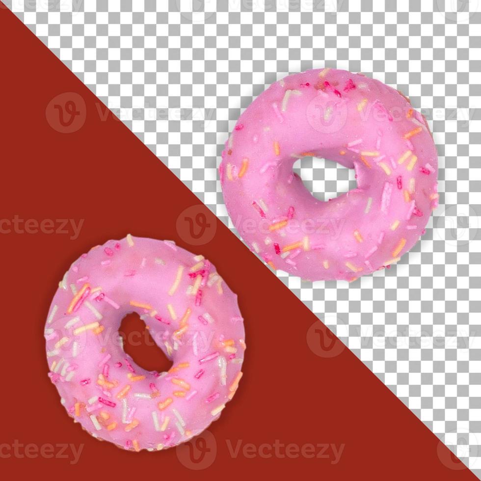 geïsoleerde twee roze donuts met glazuur foto