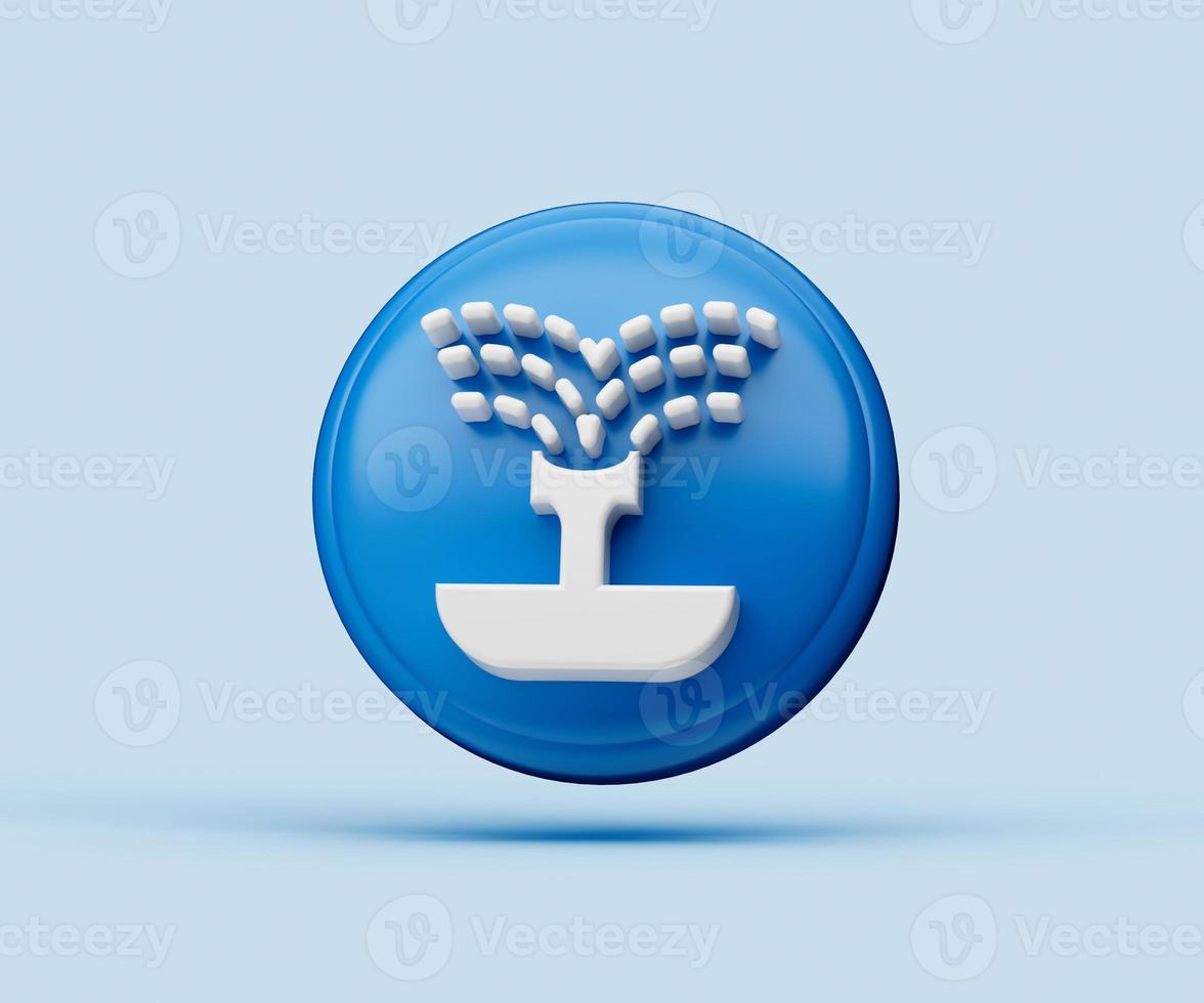 3D-glanzende illustratie van tuin douche symbool of pictogram geïsoleerd op blauwe achtergrond met schaduw foto