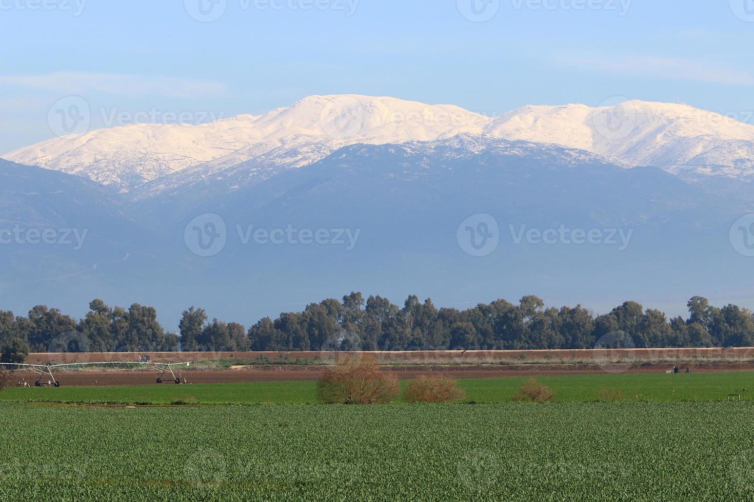 er is sneeuw op de berg Hermon in Noord-Israël. foto