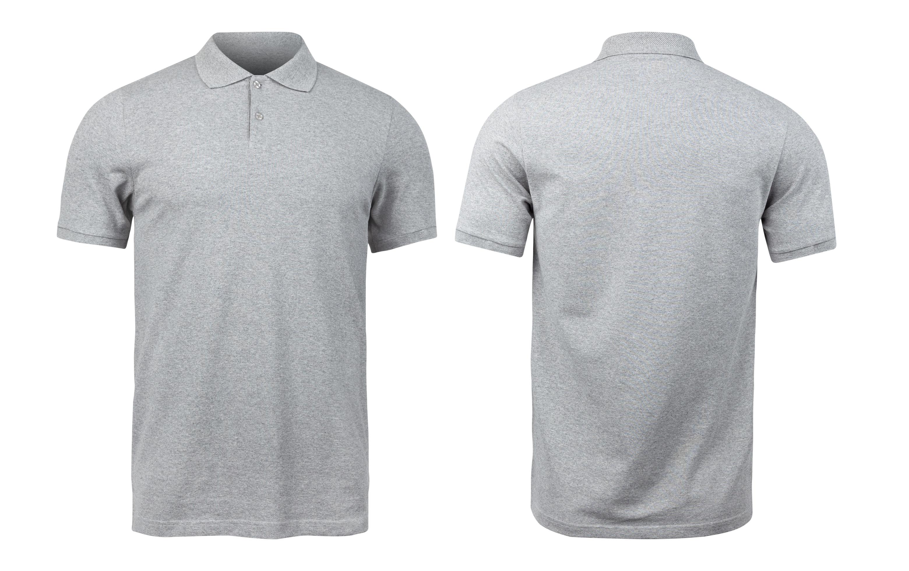 tumor Continu Hedendaags grijze poloshirts mockup voor- en achterkant gebruikt als ontwerpsjabloon,  geïsoleerd op een witte achtergrond met uitknippad. 2901628 Stockfoto