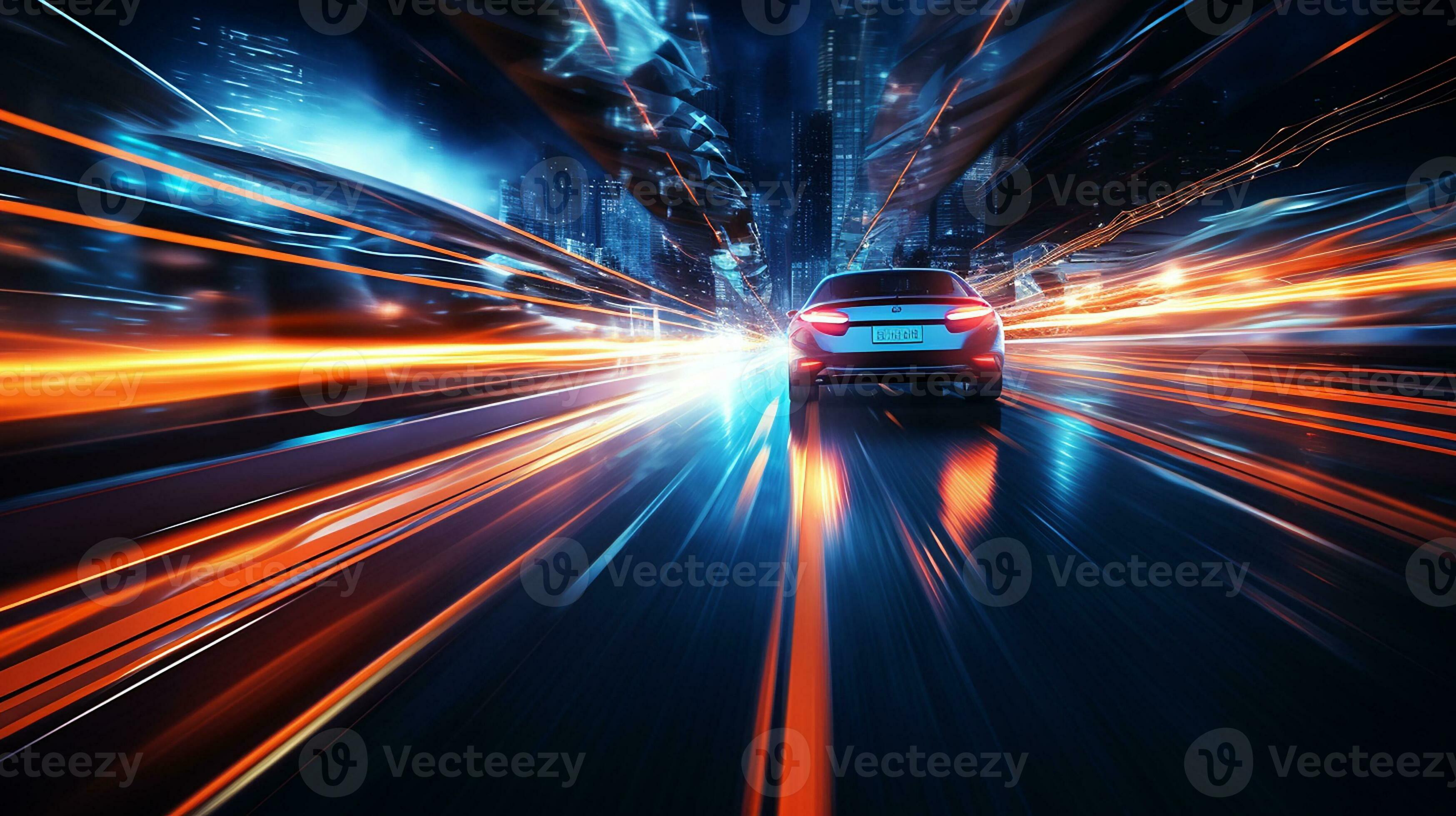 auto beweging paden. snelheid licht strepen achtergrond met wazig snel in  beweging licht effect, racing auto's dynamisch flash Effecten stad weg met  lang blootstelling nacht lichten. generatief ai 31386647 stockfoto bij  Vecteezy