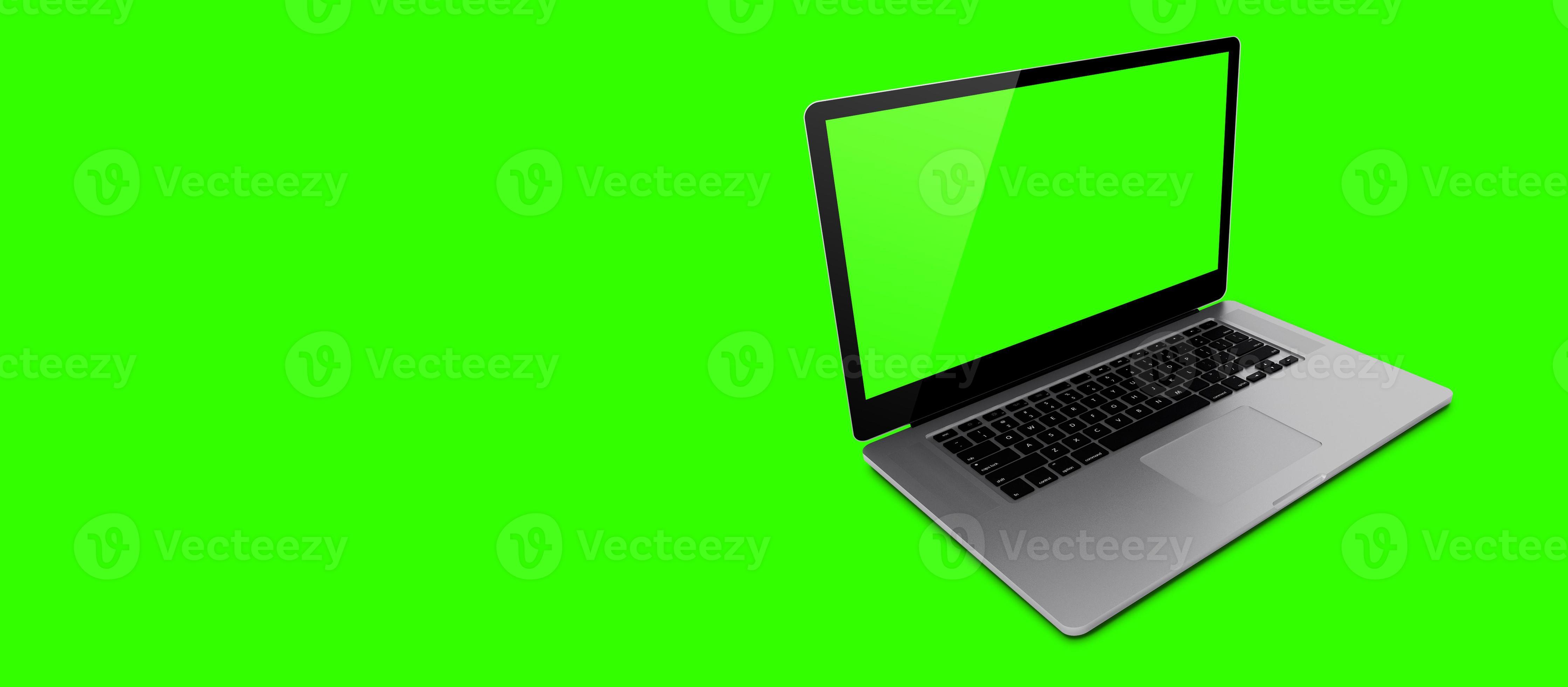 Verwisselbaar Skim beoefenaar mockup afbeelding van 3D-rendering witte laptop of notebook pc met leeg  groen scherm op groene achtergrond. geschikt voor uw ontwerpelement.  4558445 Stockfoto