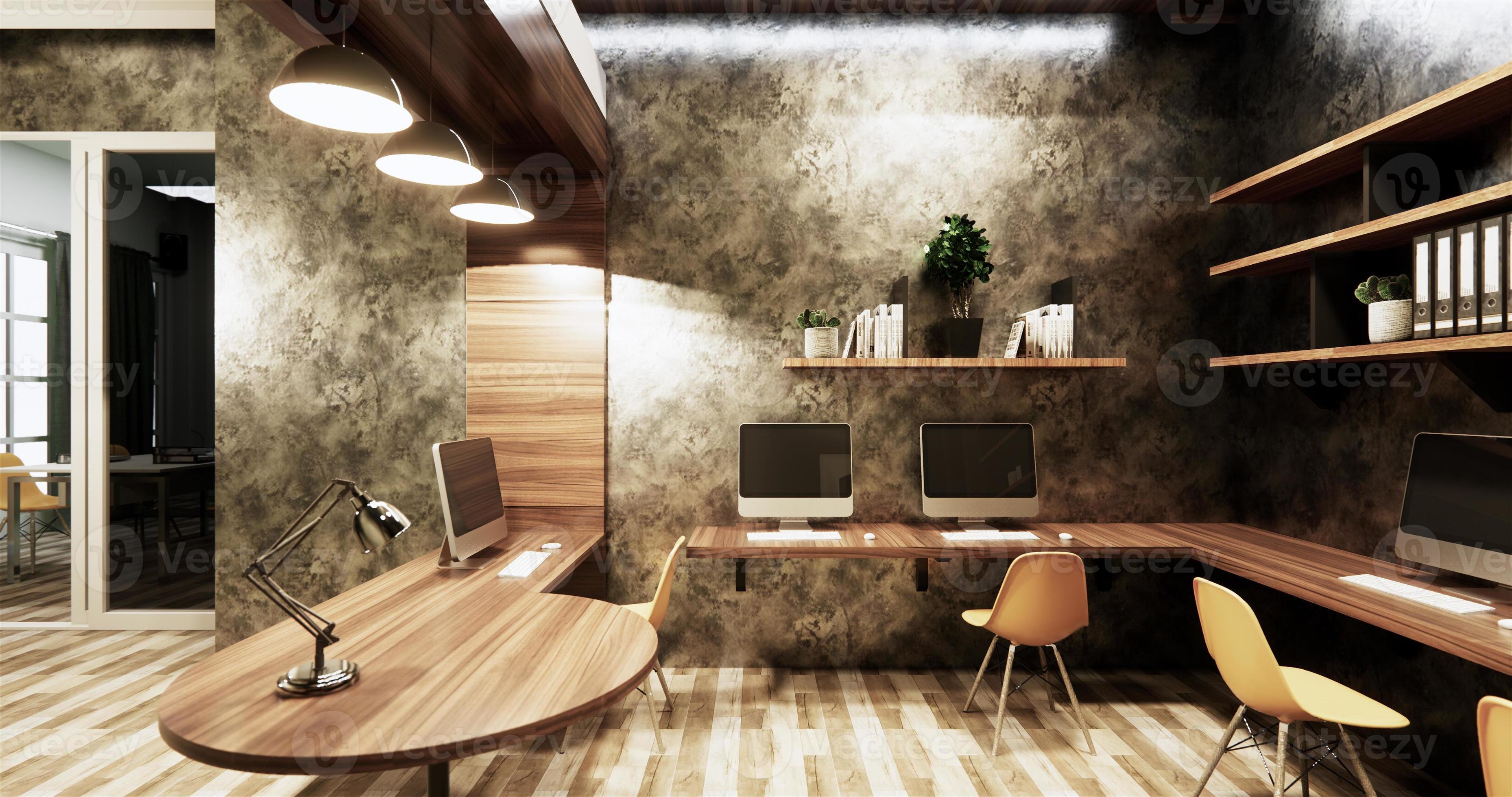 herder cent Op de grond kantoor studio loft-stijl interieur design betonnen muur grijs glanzend op  houten tegels.3D-rendering 4603586 Stockfoto