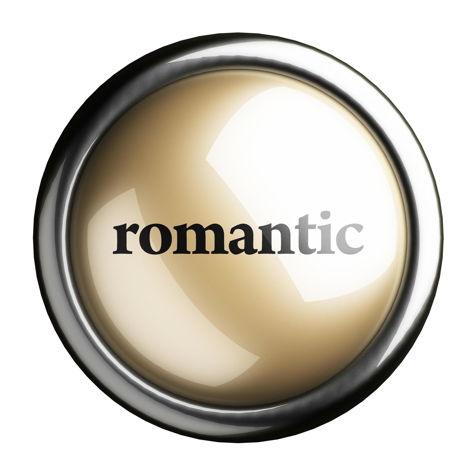 romantisch woord op geïsoleerde knop foto