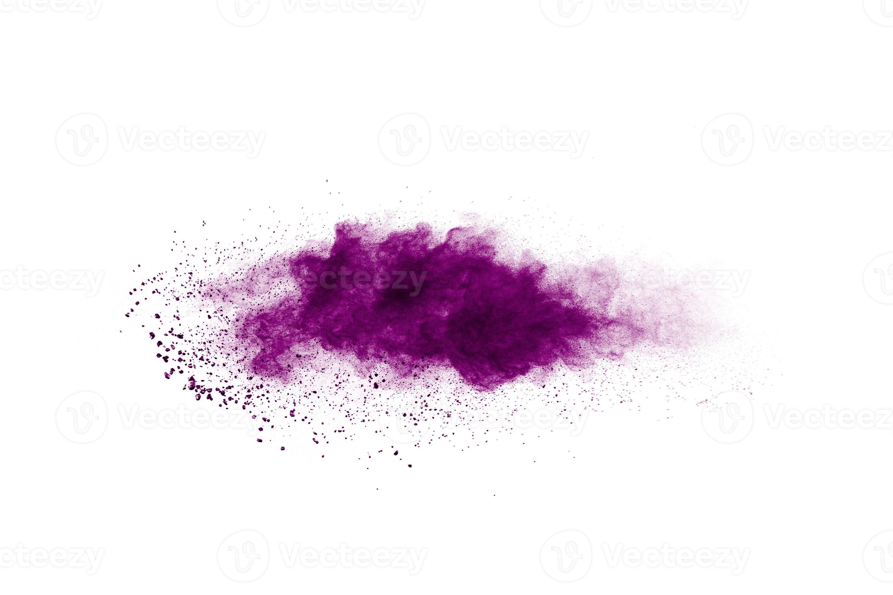 bal vuist Overgave paarse kleur poeder explosie wolk op witte background.purple stofdeeltjes  spatten op de achtergrond. 7144564 Stockfoto