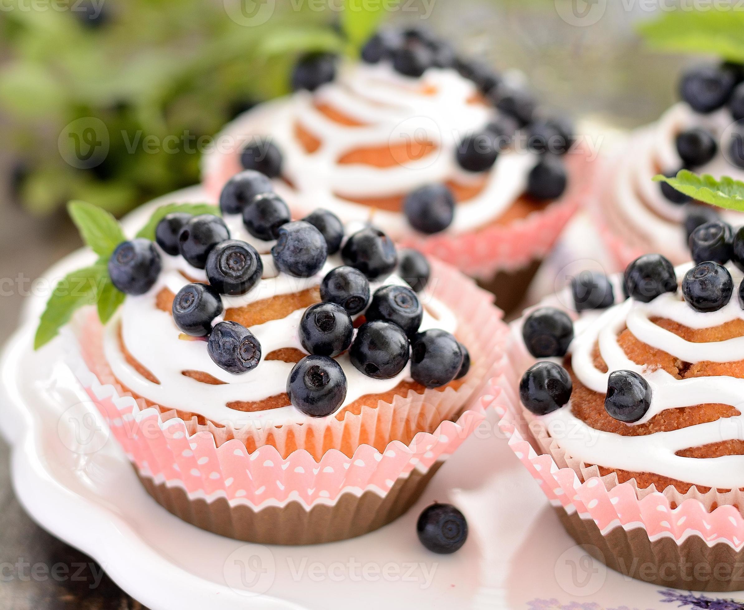 zelfgemaakte bosbessenmuffins in cupcake houder 741239 Stockfoto