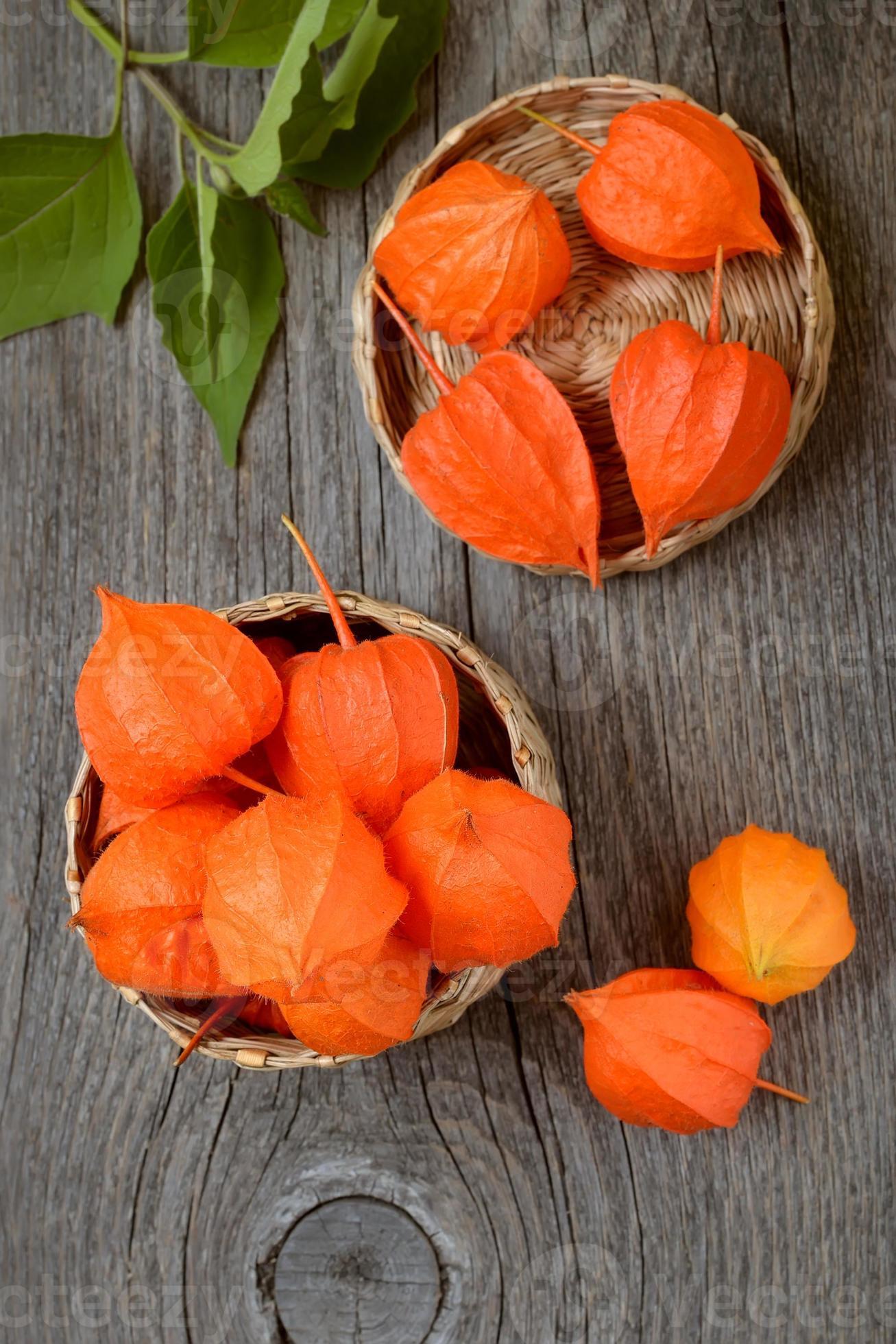 Nuchter synoniemenlijst Nest oranje winter kers in de mand 784945 Stockfoto