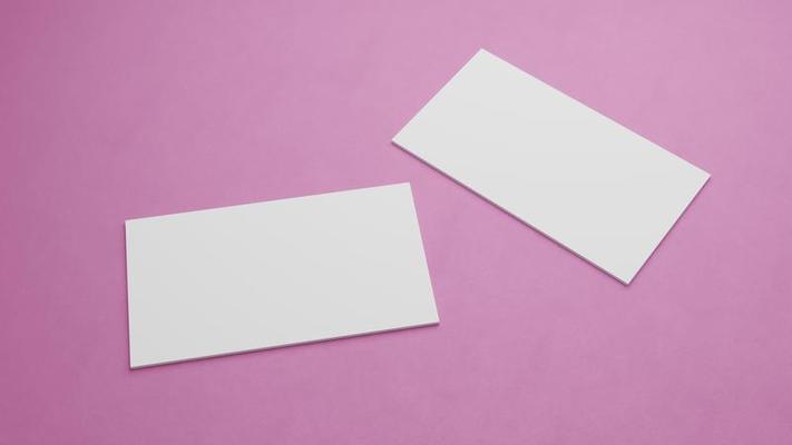 mixer delicatesse bereiken witte visitekaartje mockup stapelen op roze kleur tabelachtergrond. object  achtergrond concept voor merk presentatie sjabloon print. 3,5 x 2 inch  papierformaat omslag. 3D illustratie weergave 3516430 Stockfoto