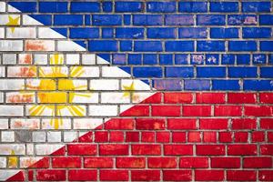 nationale vlag van de Filippijnen op een grunge baksteen achtergrond. foto