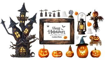 happy halloween collectie geïsoleerd op een witte achtergrond foto