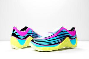 lichte sneakers met dierenprint op de zool. het concept van heldere modieuze sneakers, 3D-rendering. foto