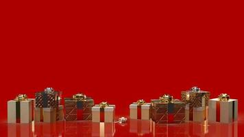 de gouden geschenkdoos op rode achtergrond voor feest of vakantie concept 3D-rendering foto