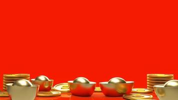 het Chinese goud op rode achtergrond voor viering of nieuwjaarsconcept 3D-rendering foto