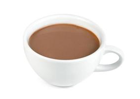 warme chocolademelk met koffiekopje geïsoleerd op een witte achtergrond, inclusief uitknippad foto