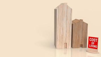 huis houten speelgoed voor kosten van levensonderhoud concept 3D-rendering foto