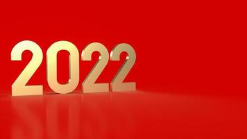 goud 2022 op rode achtergrond voor nieuwjaarsconcept 3D-rendering foto
