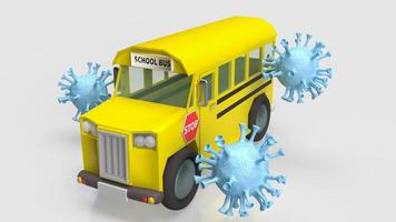de schoolbus en het virus op een witte achtergrond voor onderwijs of medisch concept 3D-rendering foto