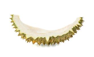 durian schillen geïsoleerd op witte achtergrond foto