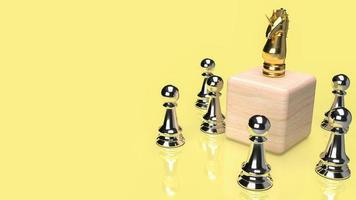 de gouden eenhoorn op houten kubus en zilveren schaken voor bedrijfsconcept 3D-rendering foto