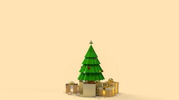 kerstboom en geschenkdoos voor feest of vakantieconcept 3D-rendering foto