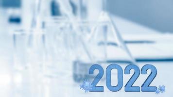 het nummer 2022 en virus op laboratoriumachtergrond voor sci-concept 3D-rendering foto