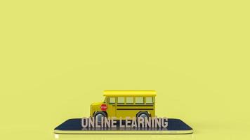 de schoolbus en tablet voor online leren of e learning concept 3D-rendering. foto