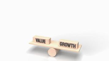 het woord waarde en groei op hout voor bedrijfsconcept 3D-rendering foto