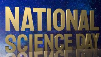 de gouden tekst van de nationale wetenschapsdag op ruimteachtergrond voor het 3d teruggeven van het sci-concept foto