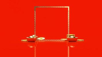 het Chinese goud op rode achtergrond voor viering of nieuwjaarsconcept 3D-rendering foto