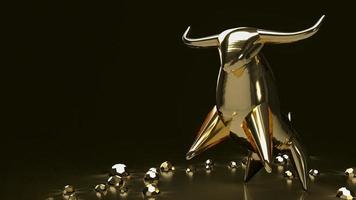 de gouden stier op zwarte achtergrond voor bedrijfsconcept 3D-rendering foto
