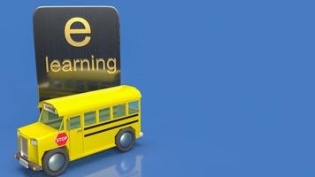 de schoolbus en tablet voor online leren of e learning concept 3D-rendering. foto