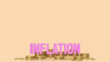 het inflatiewoord en gouden munten voor bedrijfsconcept 3D-rendering foto