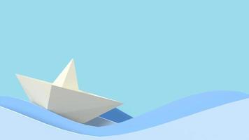 de boot papier en golf op blauwe achtergrond voor blauwe oceaan inhoud 3D-rendering. foto