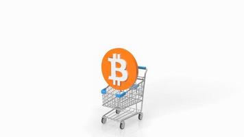 de bitcoin op winkelwagentje op witte achtergrond voor cryptocurrency concept 3D-rendering foto