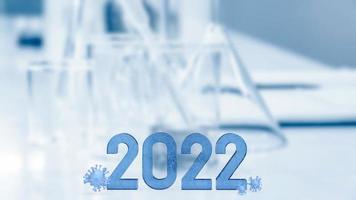 het nummer 2022 en virus op laboratoriumachtergrond voor sci-concept 3D-rendering foto