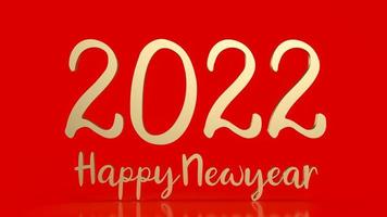 gouden nummer 2022 op rode achtergrond voor gelukkig nieuwjaar concept 3D-rendering foto
