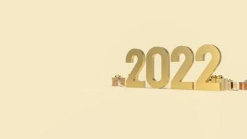 goud 2022 op rode achtergrond voor nieuwjaarsconcept 3D-rendering foto