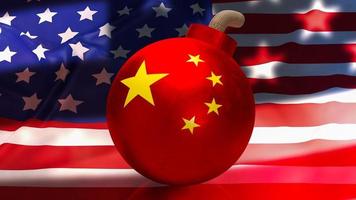 de chinese bom op usa vlag achtergrond 3D-rendering foto