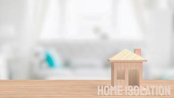 huis op houten tafel voor thuisisolatie concept 3D-rendering foto