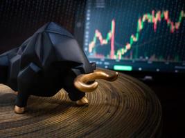 bull en grafiek voor business of bull market trader concept foto