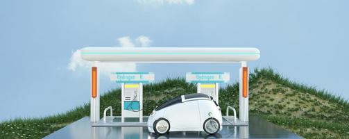 waterstofauto met waterstofstation, groene waterstof en duurzaam energieconcept foto